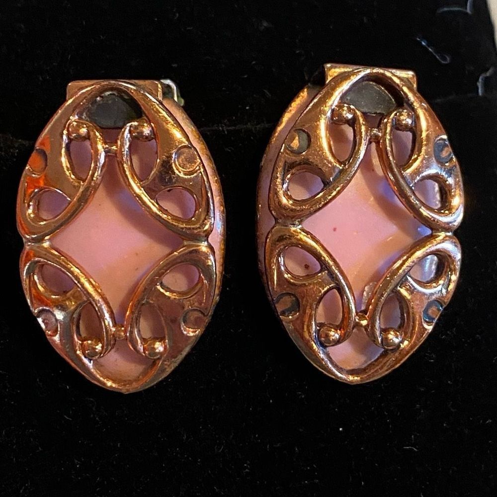 Vintage Matisse Copper and Enamel Clip On Earrings